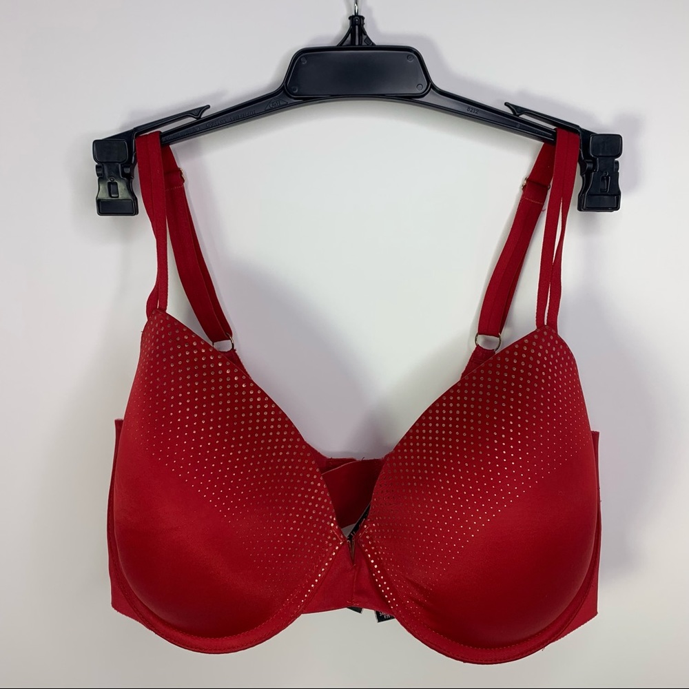 Victoria’s Secret Lined Perfect Coverage Bra 34DDD Dark Red Gold Polka Dot
